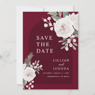 Winterweiße botanische Burgunder-Hochzeit Save The Date