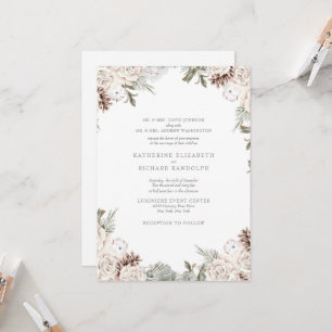 Winterweiße florale elegante Hochzeit beider Elter Einladung