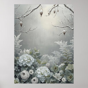 Winterweiße Hortensien-Blumenkunst-Tischdekoration Poster