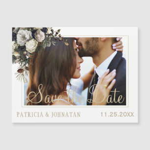 Winterweiße Pfingstpöne - Hochzeitsfeiern Save the Magnetkarte