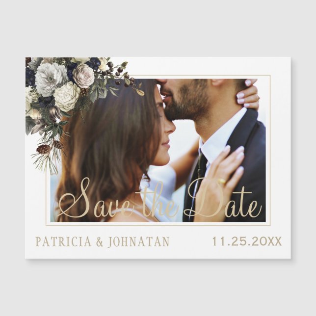 Winterweiße Pfingstpöne - Hochzeitsfeiern Save the Magnetkarte (Vorderseite)