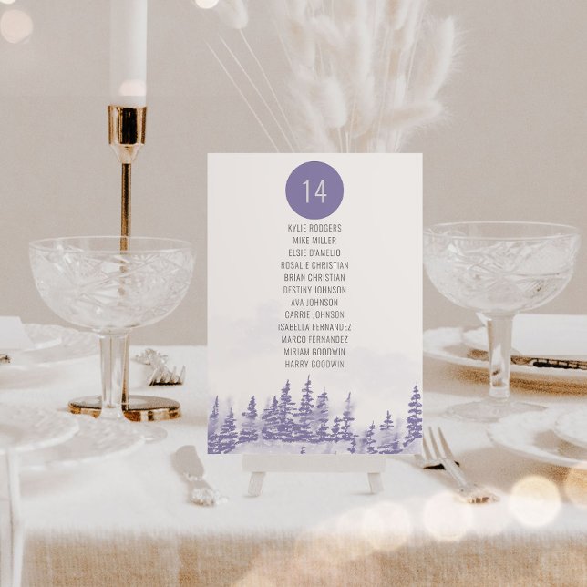 Winterwetterfarbe pro Tischplatte (Wedding Table Seating Chart from my Winter Forest Lavender Wedding Collection)