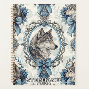 Winterwolf-Portrait in Verziertem Blau- und Graura Planer