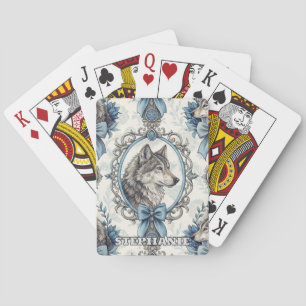 Winterwolf-Portrait in Verziertem Blau- und Graura Spielkarten