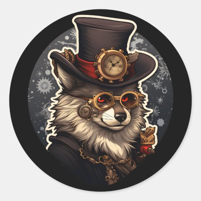 Winterwolf-Steampunk Runder Aufkleber (Vorderseite)