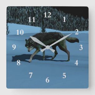 Winterwolf - Tapetum Lucidum Quadratische Wanduhr