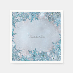 Winterwonderland Blaue Schneeflocken Elegantes Par Serviette