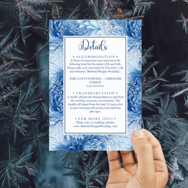 Winterwonderland Blaue Schneeflocken Hochzeitdetai Begleitkarte (Von Creator hochgeladen)