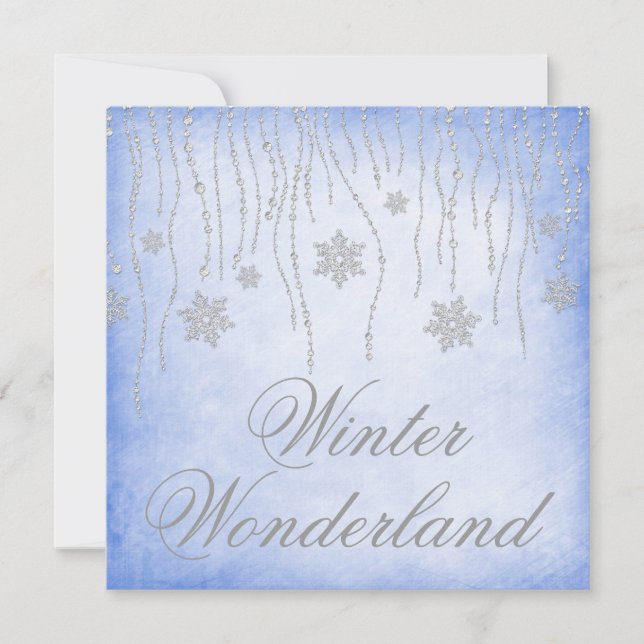 Winterwonderland Diamant Schneeflocken Prom Blau Einladung (Vorderseite)
