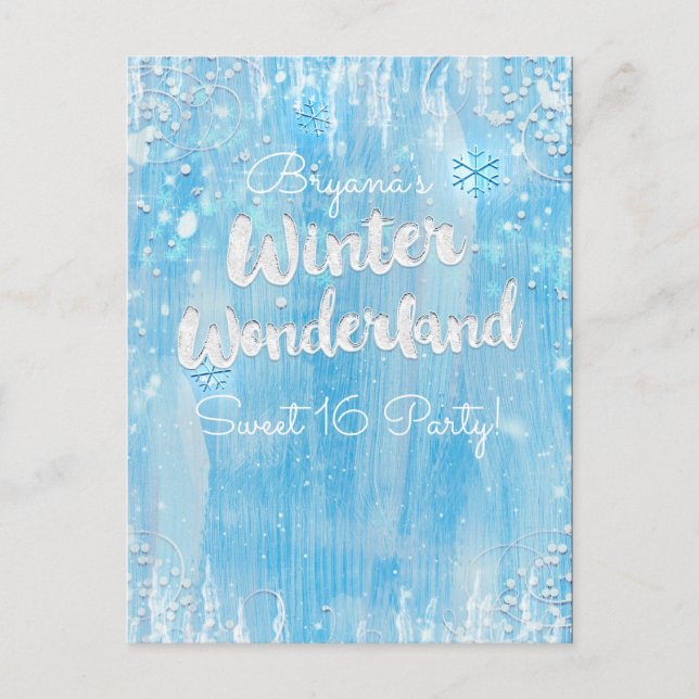 Winterwonderland Frozen Blue Event Save the Date Ankündigungspostkarte (Vorderseite)