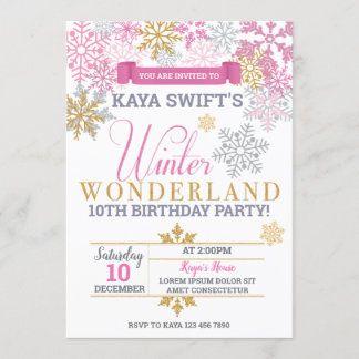 Winterwonderland Geburtstag Einladung Rosa & Gold