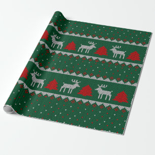 Winterwonderland, Rentier Pine Tree Green Geschenkpapier