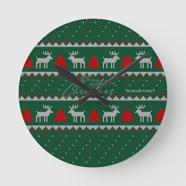 Winterwonderland, Rentier Pine Tree Green Runde Wanduhr (Vorderseite)