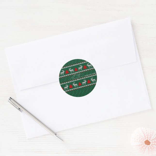 Winterwonderland, Rentier Pine Tree Green Runder Aufkleber (Umschlag)