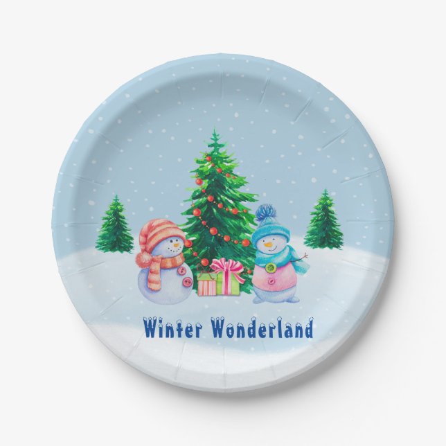 Winterwonderland Snowmen Papierplatte Pappteller (Vorderseite)