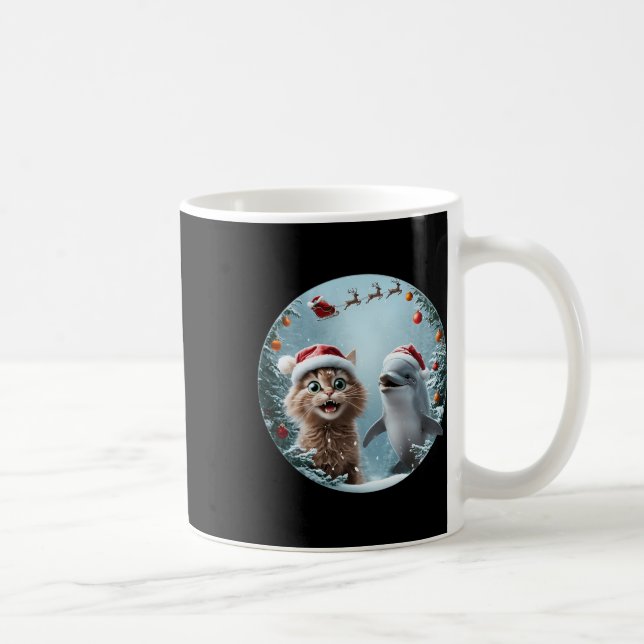 Winterwonderland Weihnachten Katze Dolphin Selfie  Kaffeetasse (Rechts)