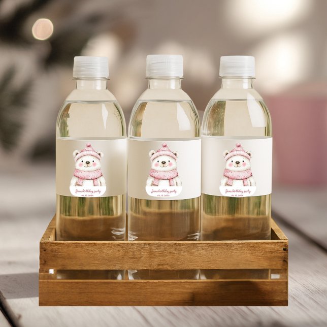 Winterwonderland Weißer Bär Geburtstag Wasserflaschenetikett (Von Creator hochgeladen)