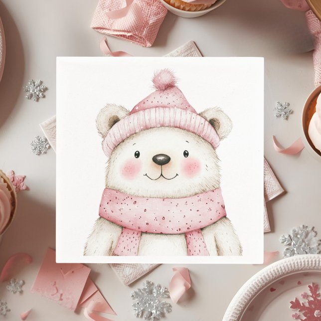 Winterwonderland Weißer Bär Rosa Geburtstag Serviette (Von Creator hochgeladen)