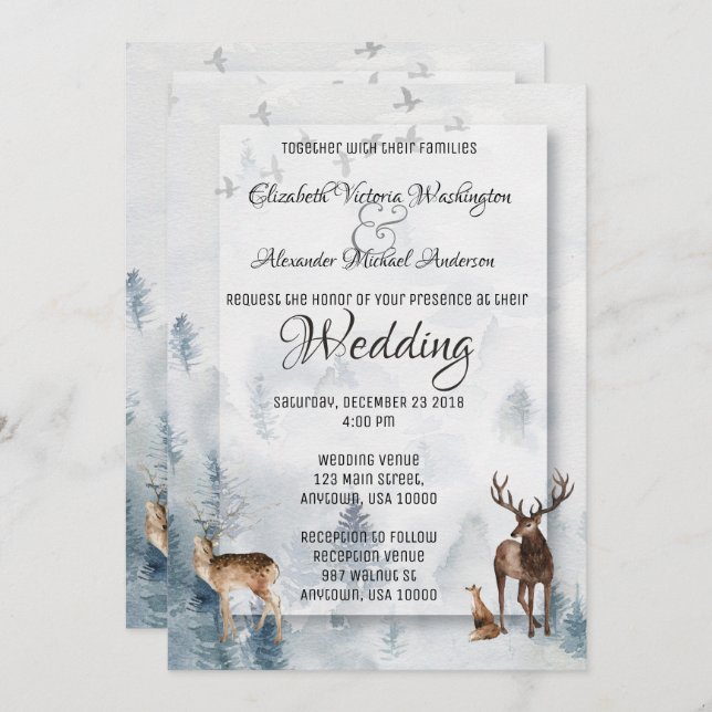 Winterwoodland Urlaub Hochzeit Einladung (Vorne/Hinten)