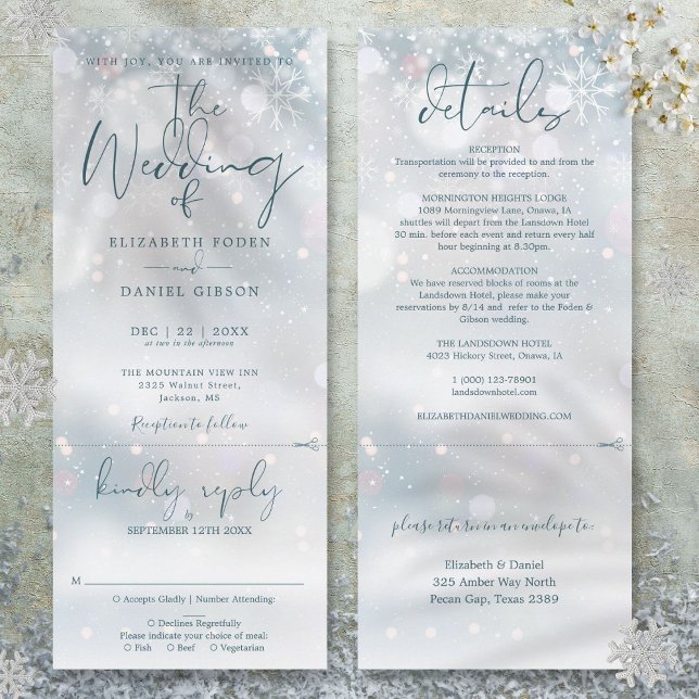 Winterwunder - alles in einer Hochzeit Einladung (Winter Wonderland Snow All In One Wedding Invitation)