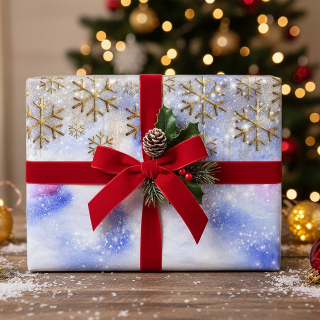 Winterwunder mit goldenen Glitterien Schneeflocken Geschenkpapier Set (Von Creator hochgeladen)