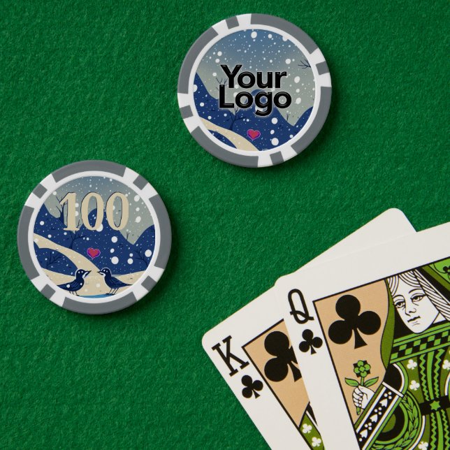 Winterwunder Schneevögel in Liebe Rosa Herz Pokerchips (Pokertisch (doppelt))