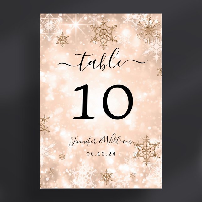 Winterwunder Weihnachten Hochzeit Rose Gold Tischnummer (Winter Wonder Xmas Holiday Wedding Rose Gold Table Number)