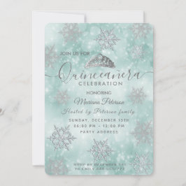 Winterwunderland aquamarin bokeh tiara Quinceañera Einladung