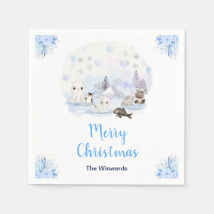 Winterwunderland Arktische Tiere Frohe Weihnachten Serviette