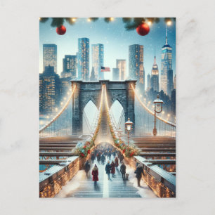 Winterwunderland. Brooklyn Bridge - New York Feiertagspostkarte