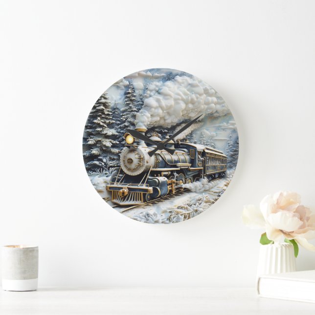 Winterwunderland Dampfzug. Große Wanduhr (Zuhause)