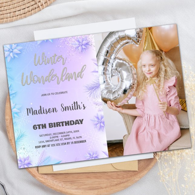 Winterwunderland Geburtstag Einladungen mit Foto (Winter Wonderland Birthday Invitations with Photo)