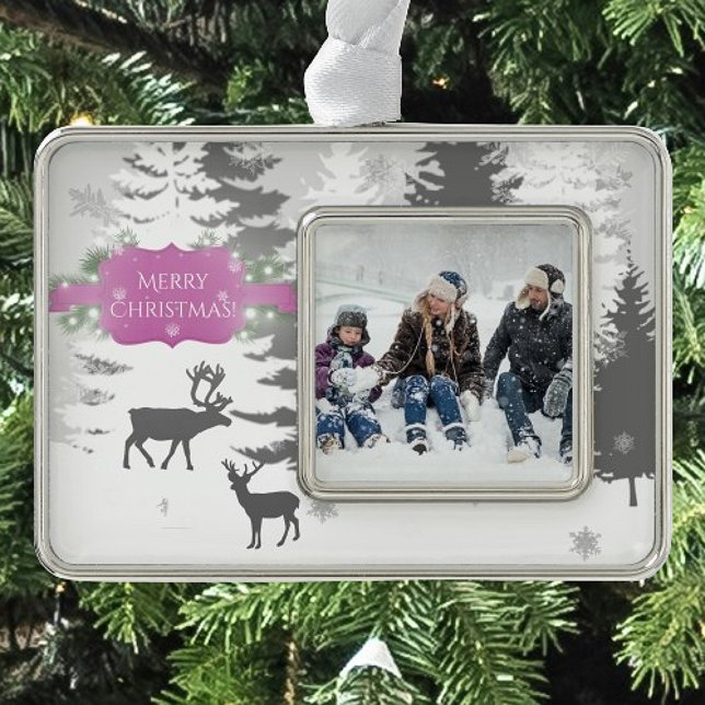 Winterwunderland Gerahmte Ornamente - Magenta Rahmen-Ornament Silber (Magenta Winter Wonderland Framed Ornament)