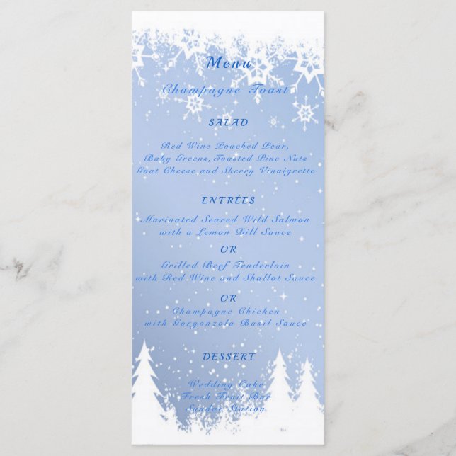 Winterwunderland Hochzeit, Schnee, Weihnachts-Part Menükarte (Vorderseite)