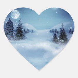Winterwunderland in der Nacht Herz-Aufkleber