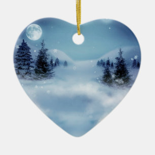 Winterwunderland in der Nacht Keramik Ornament