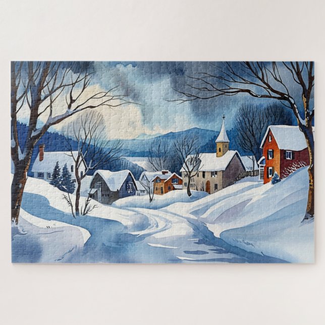 Winterwunderland in einer kleinen Stadt Puzzle (Horizontal)