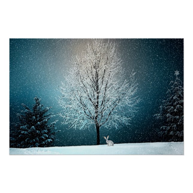 Winterwunderland mit Kaninchen Poster (Vorderseite)