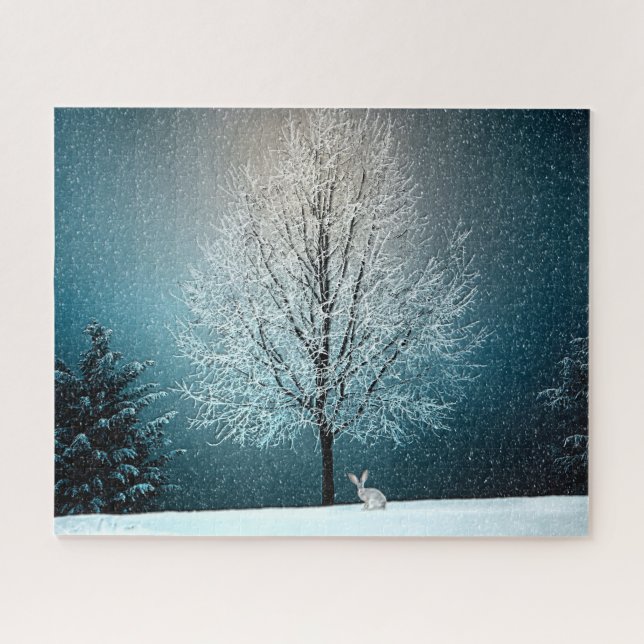 Winterwunderland mit Kaninchen Puzzle (Horizontal)