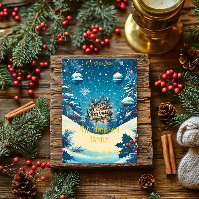 Winterwunderland mit Ornamenten und Familienbotsch Einladung (Von Creator hochgeladen)