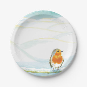 Winterwunderland mit Robin Illustration Pappteller