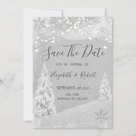 Winterwunderland, Pine Tree Save the Date grau