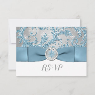 Winterwunderland, PRINTED BUCKLE Wedding RSVP 3 Karte