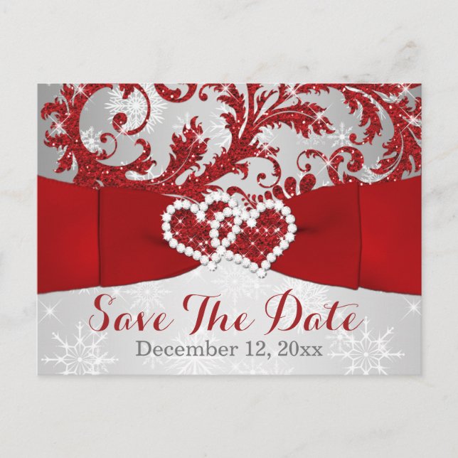 Winterwunderland Save the Date Postkarte - Rot (Vorderseite)