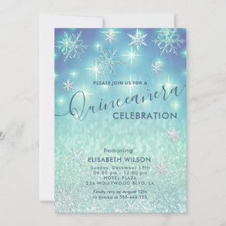Winterwunderland Schneeflocken Glitzer Quinceañera Einladung
