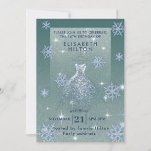 Winterwunderland Schneeflocken Kleid 16 . Geburtst Einladung
