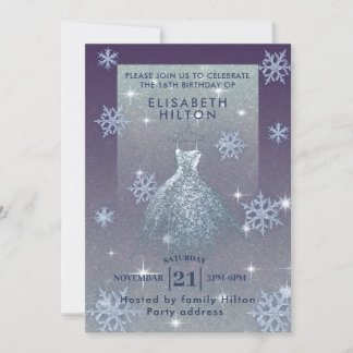 Winterwunderland Schneeflocken Kleid 16 . Geburtst Einladung