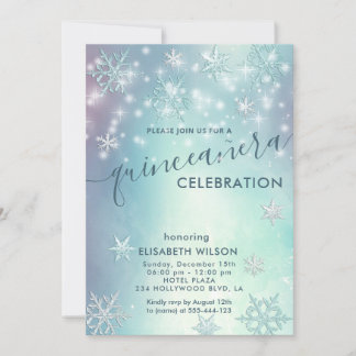Winterwunderland Schneeflocken Quinceñera Einladung