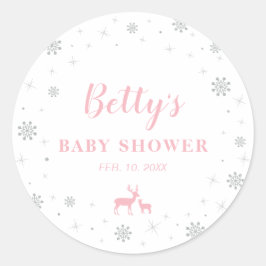 Winterwunderland, Silver & Pink Baby Dusche Runder Aufkleber