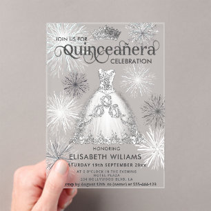 Winterwunderland Snowflakes Tiara Quinceañera Acryleinladungen
